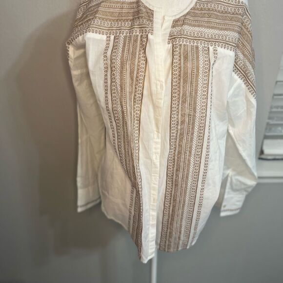 Sundance Cotton Bohemian Print Top Long Sleeve White Brown P 10 Medium - Picture 3 of 12